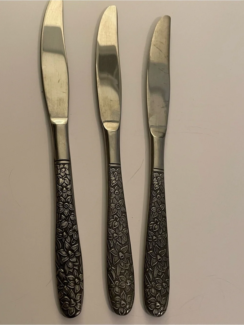 Vintage National Stainless Japan Narcissus Dinner Knives Set Of 3
